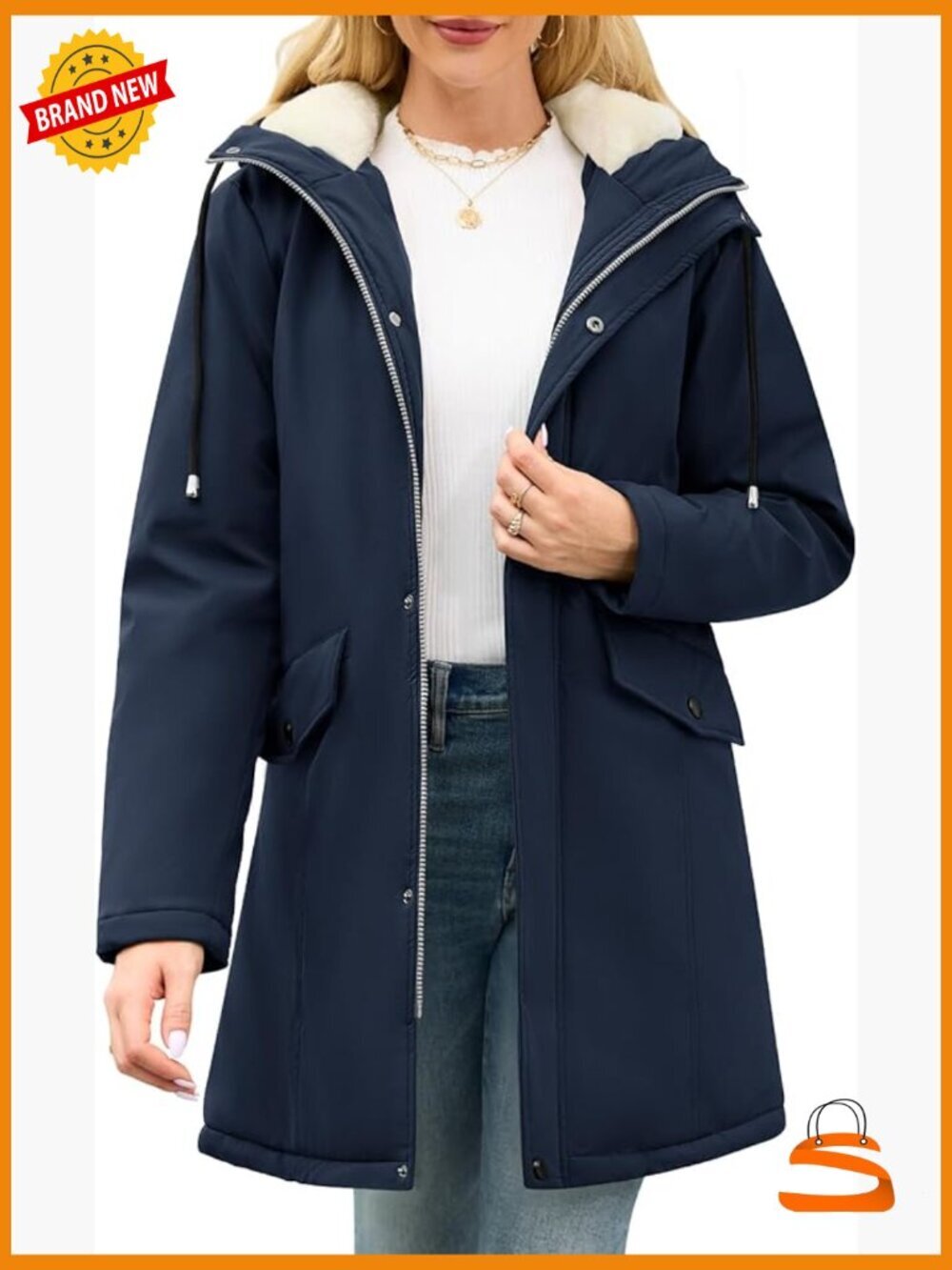 Women's Fleece Lined Rain Jacket with Hood & Hidden Pockets